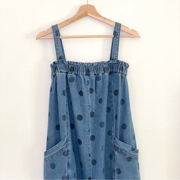 Anthropologie Porridge Chambray Polka Dot Wide Leg Jumpsuit Denim Light XS - Picture 8 of 13